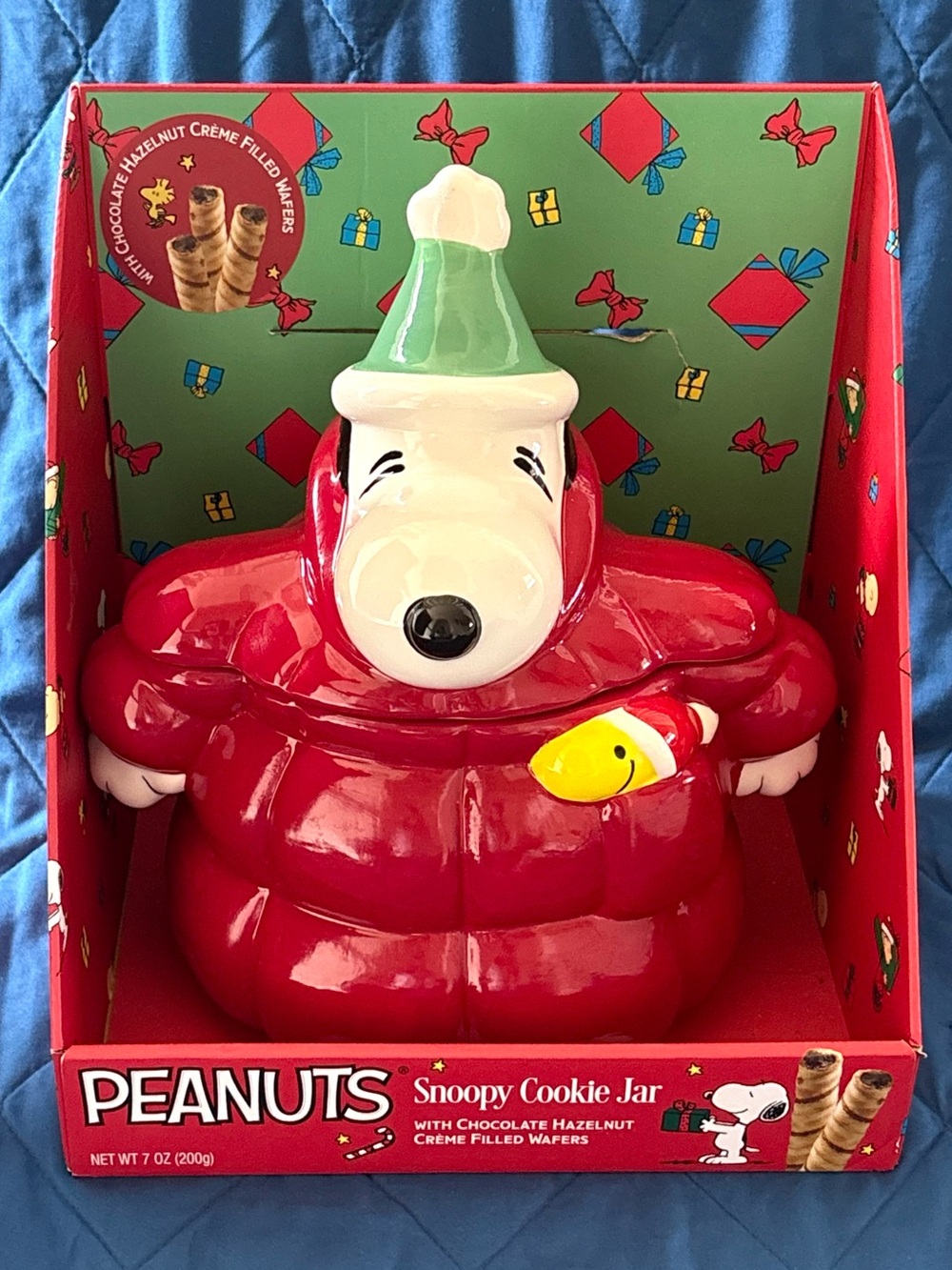 Peanuts Snoopy Red Puffer Jacket Woodstock Ceramic Cookie Jar Christmas Decor